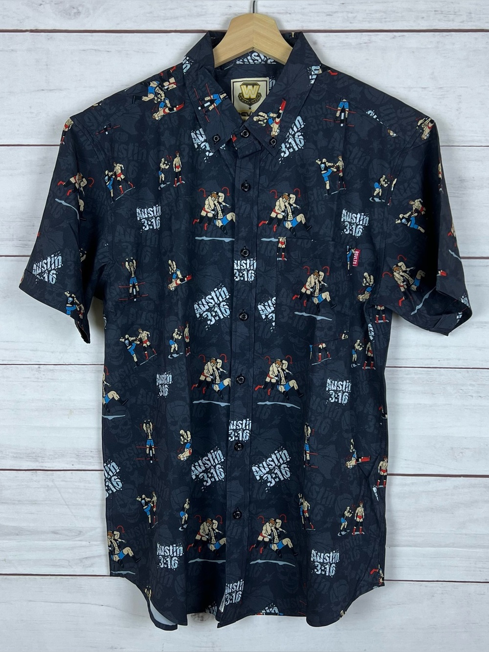 RSVLTS Mens Medium Austin 316 WWE Wrestling Short Sleeve Button Up Shirt